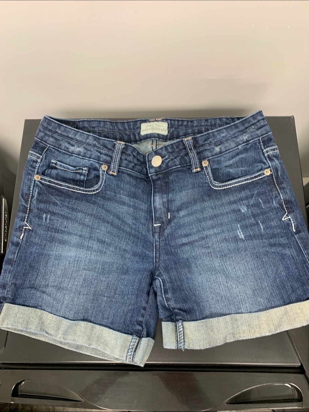 Aeropostale Indigo Wash Cuffed Denim Shorts
